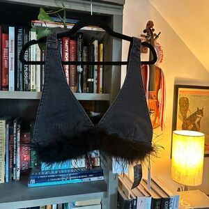 Forever 21 Black Feather Trim Bralette/Crop Top